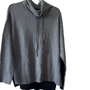 Rachel Zoe Gray and black high / low hem draw string Cowl Neck Sweater L